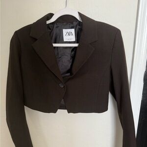 Zara Women's Dark Brown Cropped Blazer